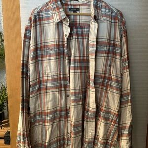 Eddie Bauer Men's Casual Plaid Shirt in Cream and Brown